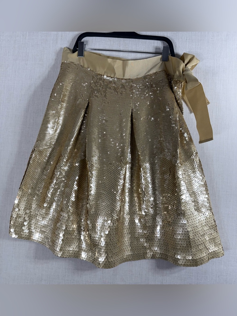 J. Crew Gold Sequin Flared Mini Skirt with Side Bow 100% Silk